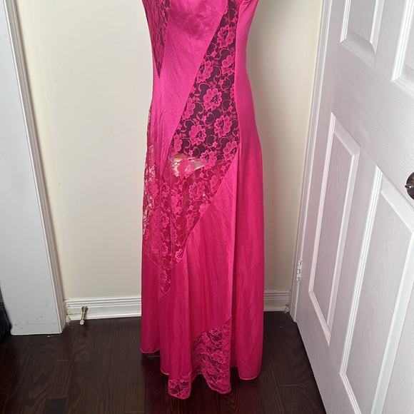 Vintage 80’s Y2K Pink Nylon Glam Rock Lace Nightgown Lingerie Size Medium - Picture 13 of 16